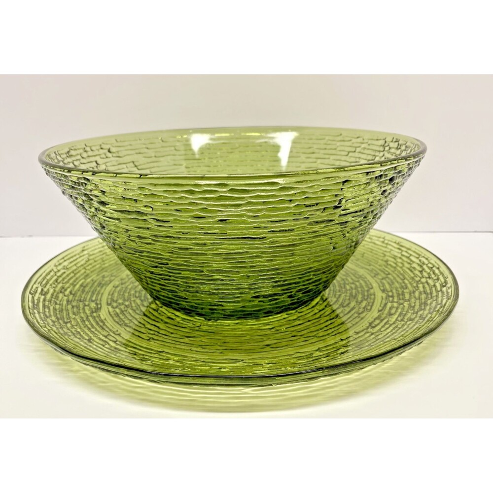 Vintage Anchor Hocking Soreno Avocado 11.5" Serving Bowl-14" Platter- EXCELLENT